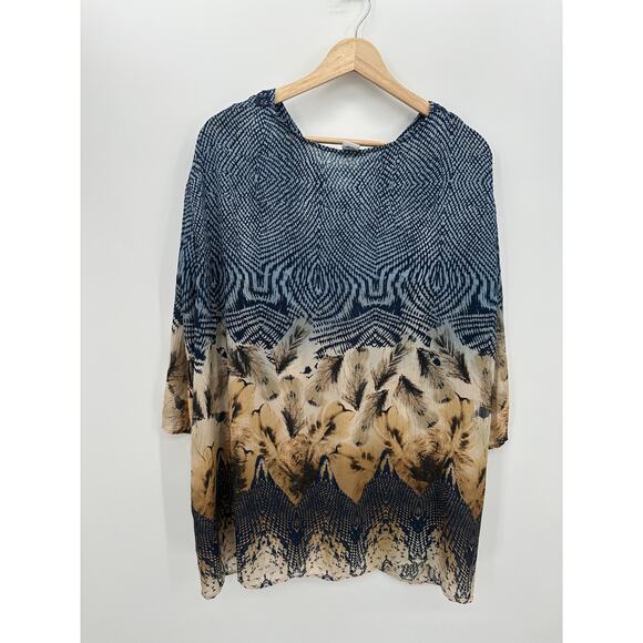 Catherines Womens Blue Tunic Size 2X Artsy Boho Oversized V Neck Sheer Shimmer - Picture 2 of 7